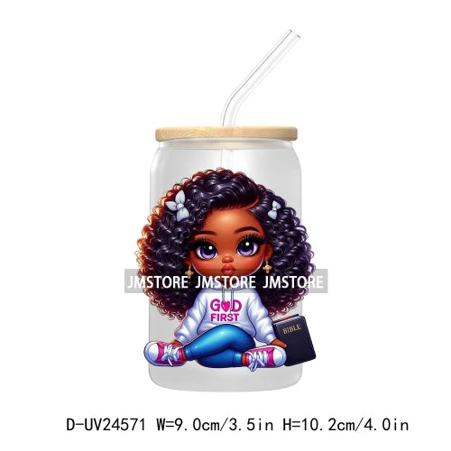 Black Chibi Girl UV DTF Transfers Stickers Decals For Libbey Cold Cups Mugs Tumbler Waterproof DIY Craft Beautiful Afro Woman