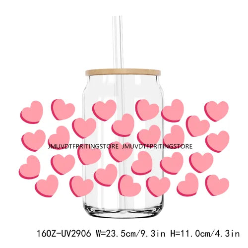 Leopard Hearts XOXO Valentines 16OZ UV DTF Cup Wrap Transfers Stickers Custom Labels DIY Waterproof Logo For Libbey Glass Can