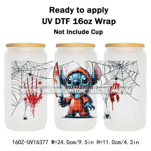 Horror Halloween Cartoon Killers 16OZ UV DTF Cup Wraps Ready To Apply Waterproof Transfer Stickers For Libbey Glass Can Tumbler