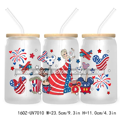 Happy 4TH Of July Cartoon Bear Friends 16OZ UV DTF Cup Wrap Transfer Stickers For Libbey Glass Can Cups Tumbler Waterproof Craft