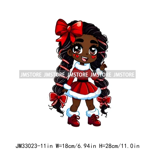 Fashion Black Santa Girls Candy Cane Afro Kids Christmas Season Iron On DTF Transfers Stickers Ready To Press For Sweatshirts