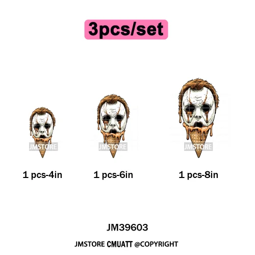Scary Halloween Popsicles Horror Movie Killers Character Iron on DTF Washable Transfers Stickers Ready to Press for Textile Bags