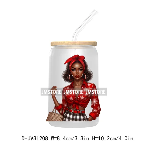 Afro Black Woman Christmas UV Sticker Decals For Libbey Cold Cups Mugs Tumbler Transfer Stickers Waterproof Labels Fashion Girls