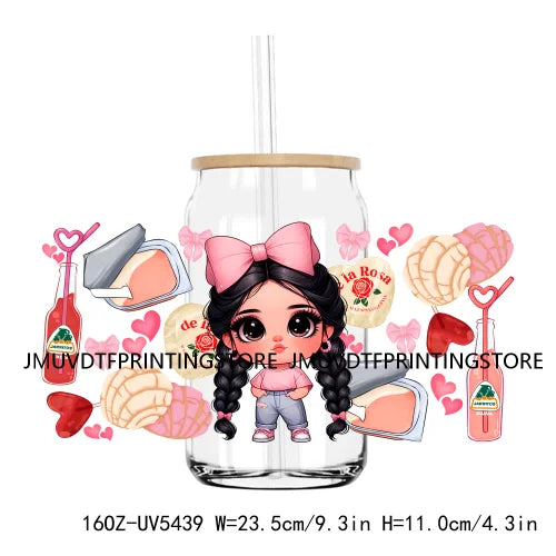 Latina Cartoon Girls UV DTF Sticker For 16OZ Libbey Glass Cup Can Wrap Transfers Stickers Custom Labels DIY Logo Mexican Snacks