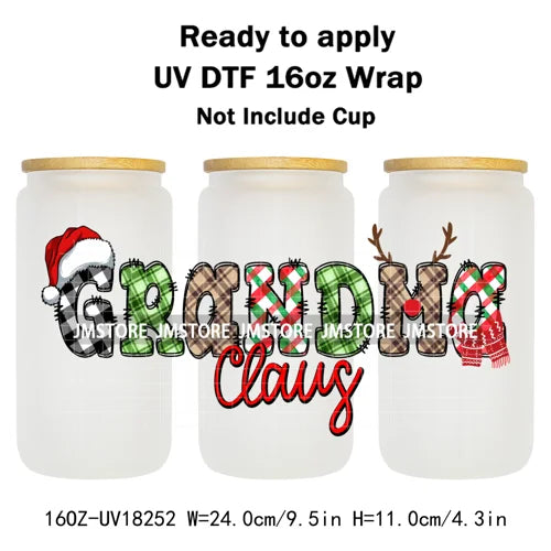 Christmas Mama Mini Coquette Family Xmas 16OZ UV DTF Cup Wraps Ready To Apply Waterproof Transfer Stickers For Libbey Glass Can