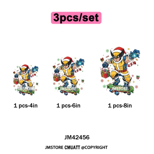 Funny Brushstroke Bubble Cartoon Christmas Killer Movie Xmas Iron on DTF Washable Transfers Stickers Ready to Press for Textiles