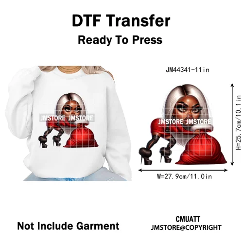 Cool African Melanin Girls Christmas Season Holiday Moody Iron on Washable DTF Heat Transfer Stickers Ready to Press for Hoodies