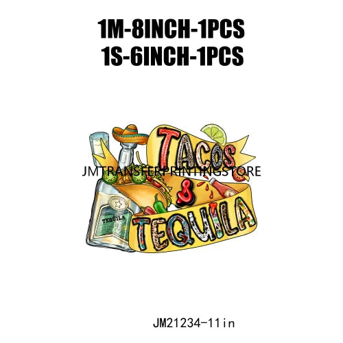 Colorful Mexican Pinata Latina Cinco De Mayo Festival Logos Iron On Fiesta Tacos Tequila DTF Transfer Stickers For Clothing