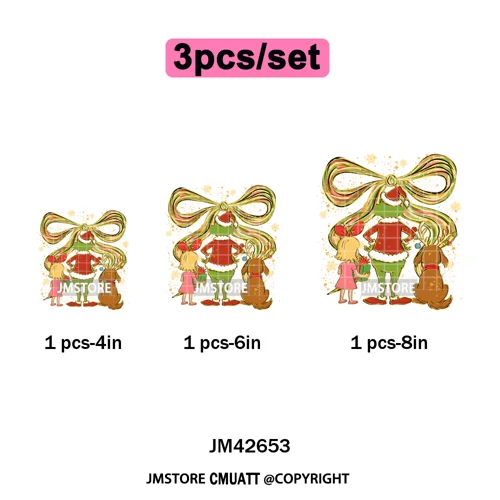 Cute Cartoon Character Coffee Cup Coquette Candy Merry Christmas Iron on DTF Heat Transfers Stickers Ready to Press for Hoodies