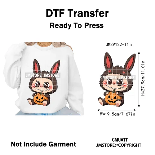 Cute Monster Cartoon Character Spooky Halloween Season Iron on DTF Washable Transfers Stickers Ready to Press for T-shirts Bags