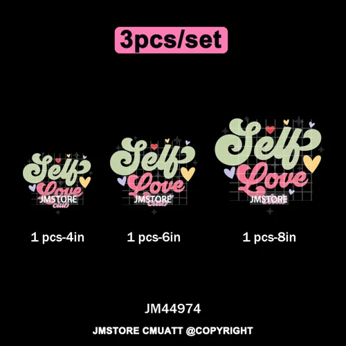 Self Love Club Mental Health Quotes Positive Inspirational Iron on Washable DTF Transfers Stickers Ready to Press for Clothing