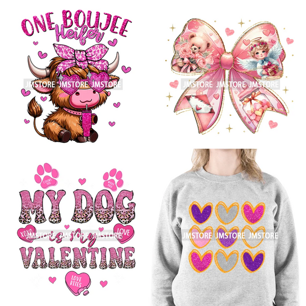 Pink Howday Highland Cow Dog Coquette Bow All Booked for Valentines Day Iron On DTF Transfer Stickers Ready To Press For Hoodies