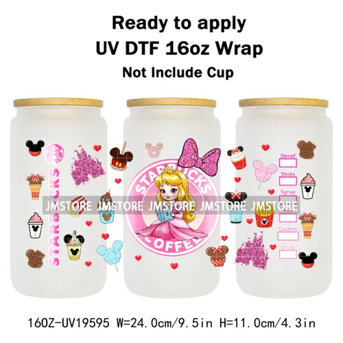 Coquette Bow Baby Toddler Princess UV DTF Cup Wraps Ready To Apply Transfer Stickers For 16OZ Libbey Glass Can Mug Faux Glitter