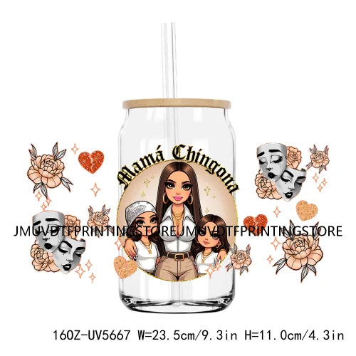 Mexican Latina Mama UV DTF Sticker For 16OZ Libbey Glass Cup Can Wrap Transfer Stickers Custom Label DIY Logo Happy Mother's Day