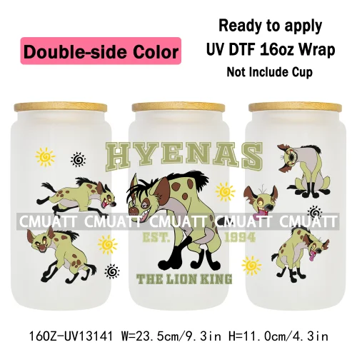 Double Side Color Cartoon Lion UV DTF Cup Wrap Transfer Stickers For 16oz Libbey Glass Beer Selfadhesive Waterproof Adhesive