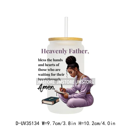 Christian Quotes Afro Pray Girl UV DTF Transfer Stickers Decals Ready To Apply Waterproof For 16OZ Libbey Glass Can Cups Tumbler