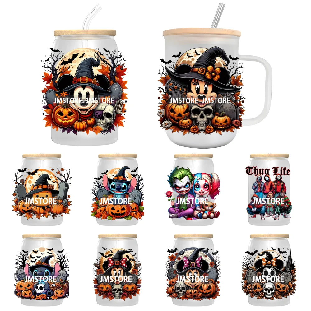 Cartoon Couple Halloween Scary Pumpkin UV DTF Transfer Sticker Decals For Libbey Cold Cup Mug Tumbler Nightmare Before Christmas