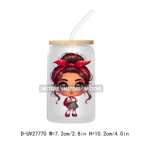 Chibi Cute Latina Baby Girl Back to School UV DTF Transfer Stickers Decals For Libbey Cold Cups Mugs Tumbler Label Hispanic Girl