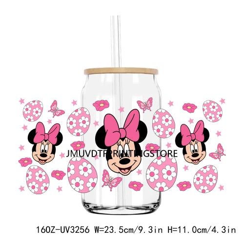 Cute Easter Bunny Cartoon UV DTF Sticker For 16OZ Libbey Glass Cup Can Wrap Transfer Sticker Custom Label DIY Logo Spring Flower