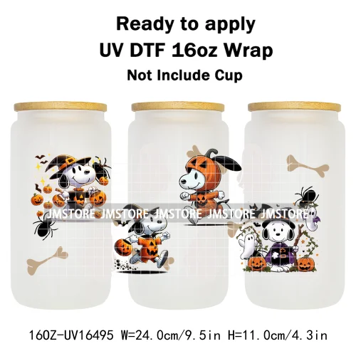 Halloween Witch Cartoon Skulls Boo Ghouls UV DTF Stickers Ready To Transfer Cup Wrap Custom Labels For Libbey Can Glass Tumbler