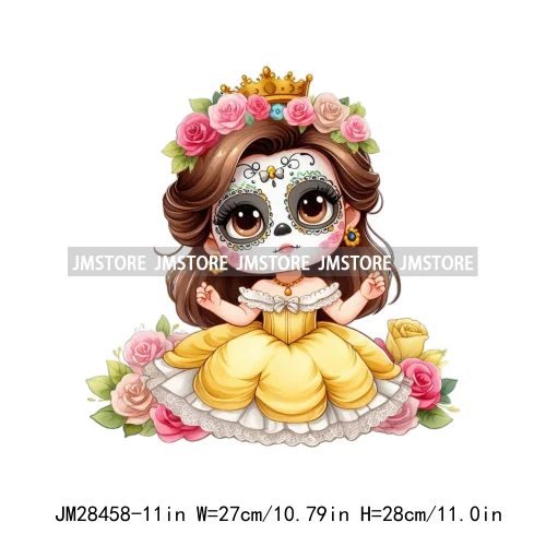 New Day Of The Dead La Catrina Dresses Girls Skull Flower Iron On DTF Transfers Stickers Ready To Press For Sweatshirt Bags