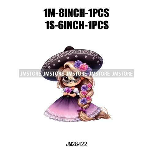 Colorful Day Of The Dead Catrina Princess Baby Girl Sombrero Hat Mexico Conchas Iron On DTF Heat Transfers Stickers For Clothing