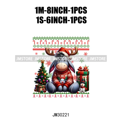 Cartoon Christmas Character Ugly Sweater Friends Deer Winter Holiday Gifts Iron On DTF Heat Press Transfers Stickers For Hoodies