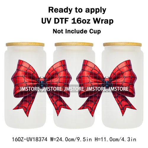 Preppy Christmas Movie Killer Cartoon Bow 16OZ UV DTF Cup Wraps Ready To Apply Waterproof Transfer Stickers For Libbey Glass Can