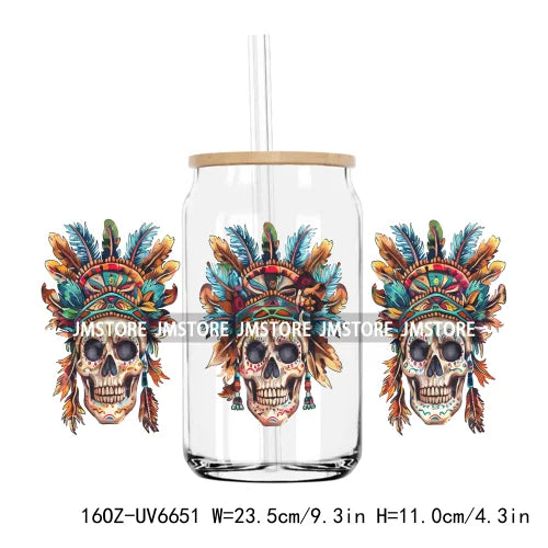 Boho Western Country Cowboy Skull Vibes UV DTF Sticker For 16OZ Libbey Glass Cup Can Wrap Transfer Sticker Custom Label DIY Logo