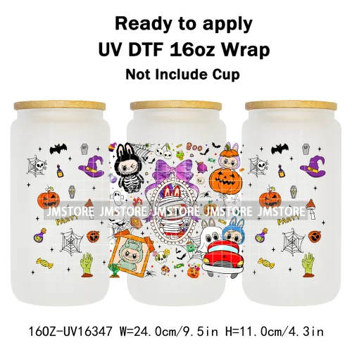 Spooky Doll Monster Characters UV DTF Stickers Fall Pumpkin Halloween Ready to Transfer Cup Wrap For Libbey Can Glass Tumblers