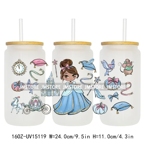 Coquette Bow Girly Princess Pumpkin Carriage UV DTF Stickers Ready to Transfer Cup Wrap Custom Labels For Libbey Can Glass Mugs