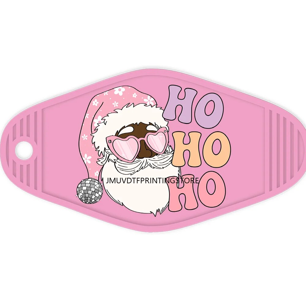 Pink Christmas Santa Claus High Quality WaterProof UV DTF Sticker For Motel Hotel Keychian  Merry Christmas Holiday