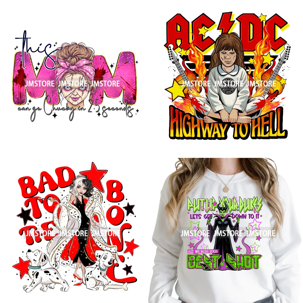 Cartoon Characters Scary Halloween Vibes Bad Killer Mom Iron on DTF Washable Transfers Stickers Ready to Press for Clothing