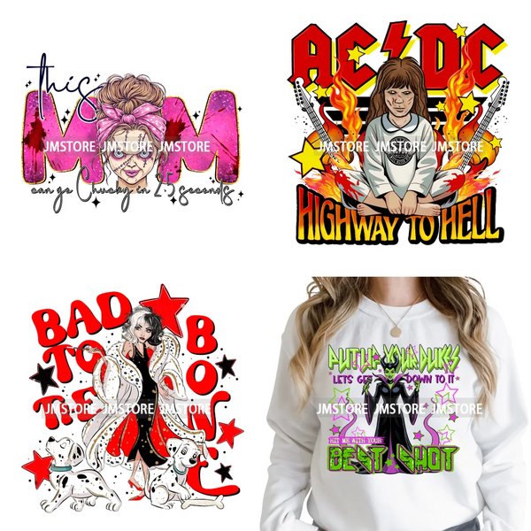 Cartoon Characters Scary Halloween Vibes Bad Killer Mom Iron on DTF Washable Transfers Stickers Ready to Press for Clothing