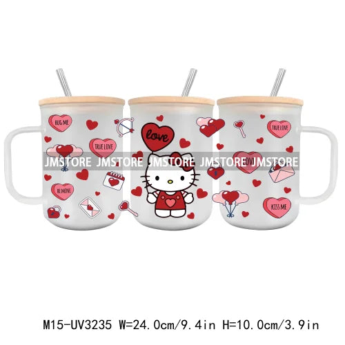 Love Cartoon Copule UV DTF Sticker For 15OZ Mug Libbey Glass Cup Can Wrap Transfer Sticker Custom Label DIY Logo Valentine's Day