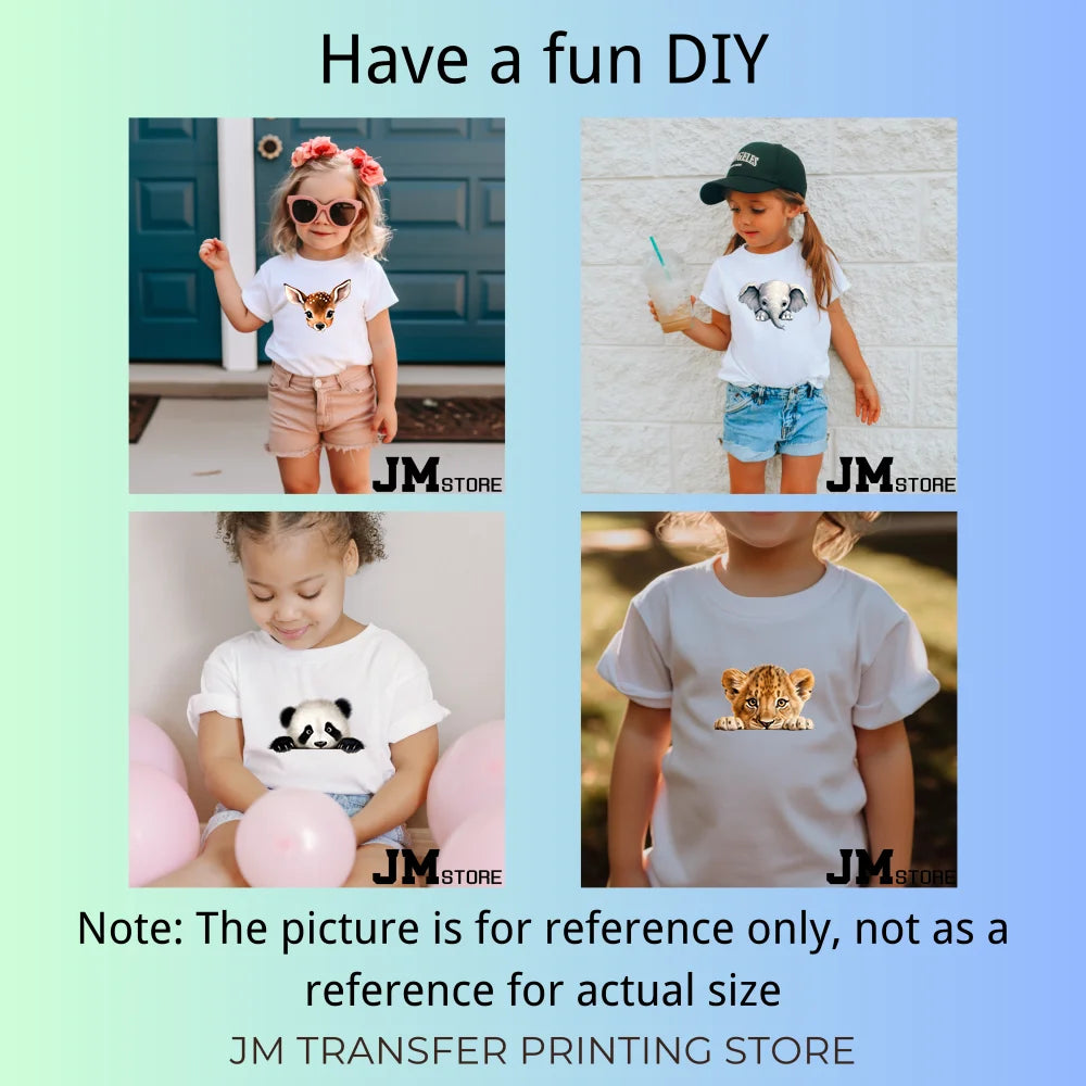 15cm 5.9in Kids Hide-and-seek Animal Iron On Heat Transfer Sticker For Clothes Vinyl Thermal Appliques Washable T-Shirt Decal