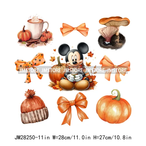 Cartoon Princess Cute Animal Coquette Fall Season Autumn Pumpkin Spice Iron On DTF Transfers Stickers Ready To Press For Clothes