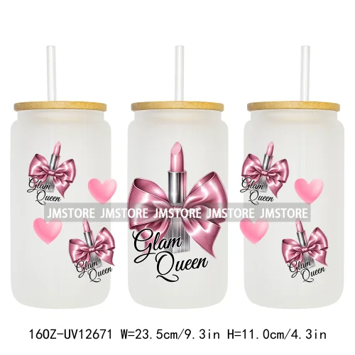 Iced Coffee Girly Pink Cherry Coquette Bow UV DTF Sticker For 16OZ Libbey Glass Cup Can Wrap Transfer Stickers Custom Labels