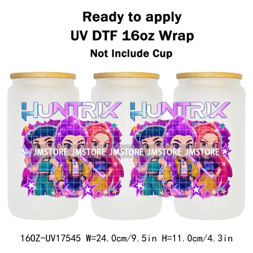 Kpop Demon Boy Band Soda Pop Hunter Girls 16OZ UV DTF Cup Wraps Ready To Apply Waterproof Transfer Stickers For Libbey Glass Can