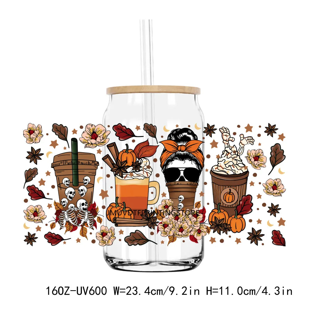 Fall Pumpkin Coffee Nurse 16OZ UV DTF Cup Wrap Transfers Stickers Custom Labels DIY Durable Waterproof Logo For Libbey Glass Can