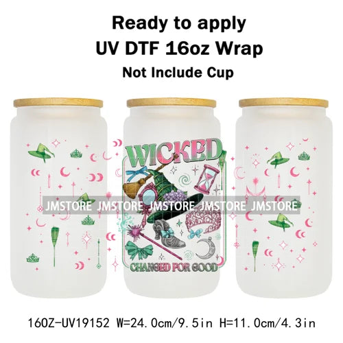 Coquette Green Pink Wicked Witch 16OZ UV DTF Cup Wraps Ready To Apply Waterproof Transfer Stickers For Libbey Glass Can Tumbler