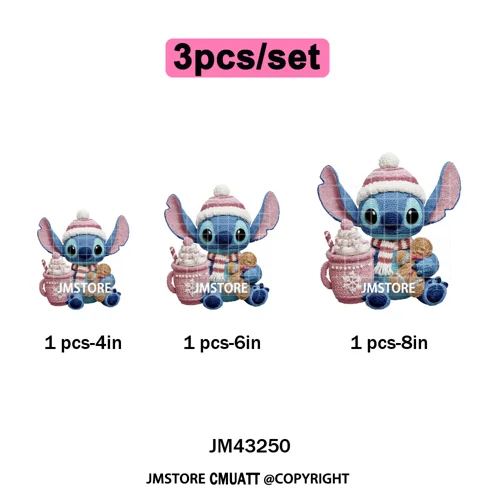 Hot Cocoa Coffee Lover Cartoon Faux Yarn Christmas Xmas Iron on Washable DTF Transfers Stickers Ready to Press for Sweatshirts