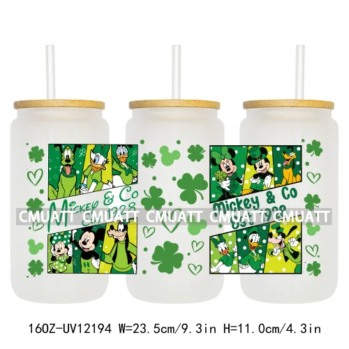 Cartoon St Patricks' Day Lucky Shamrock Animals 16OZ UV DTF Cup Wrap Sticker Custom Label Waterproof Logo For Libbey Glass Can