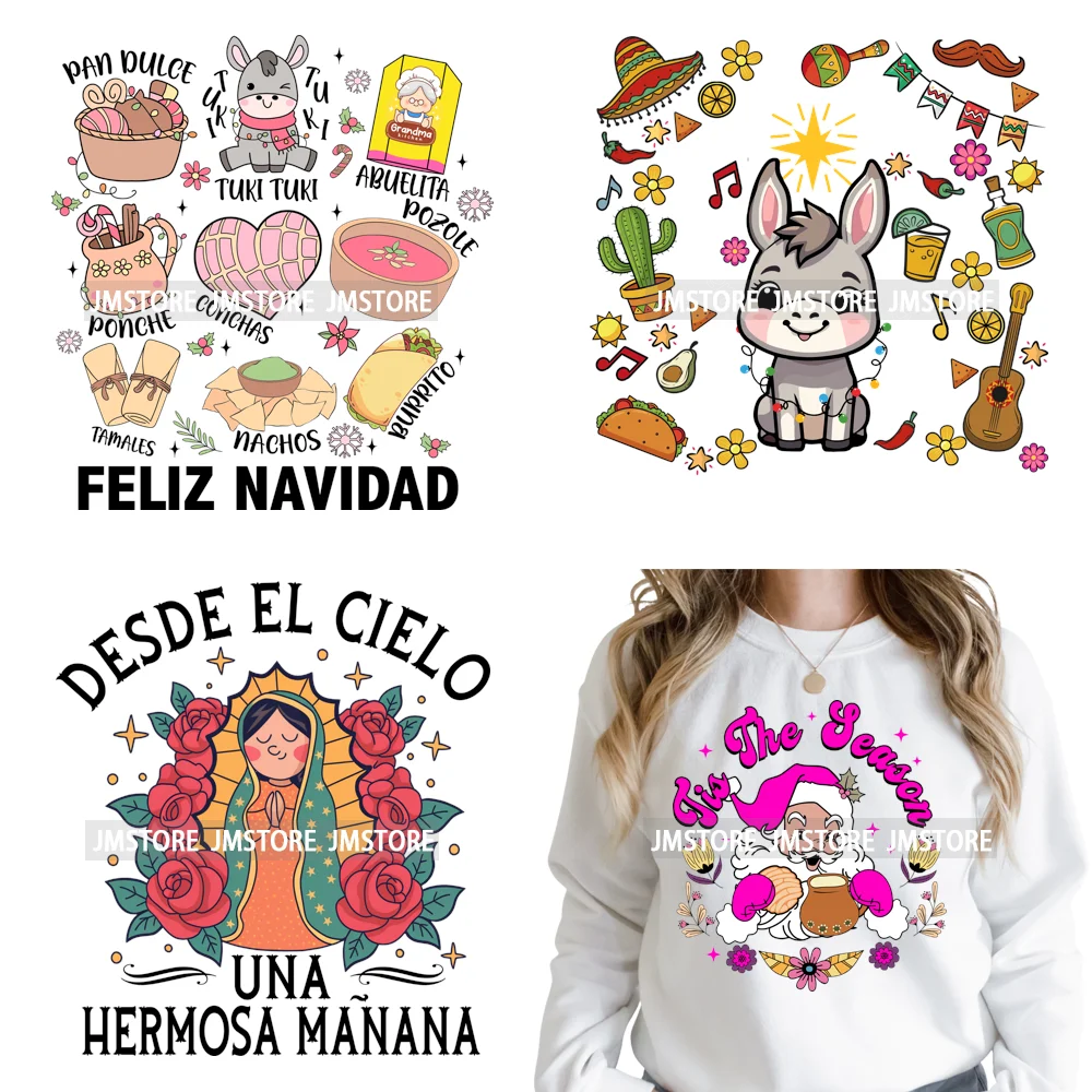 Feliz Navidad Mexican Christmas Concha Santa Latina Holiday Fiesta Iron on DTF Transfers Stickers Ready to Press for T-shirts