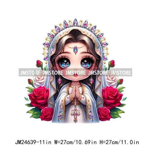 Diamond Our Lady Of Guadalupe Virgin Mary Western Mother Of God Praying Iron On DTF Heat Press Transfers Stickers For Clothing