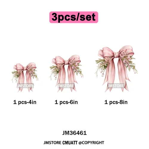 Pink Bow Silk Wedding Coquette Girl Ribbon Tied Printing Iron on DTF Thermal Transfers Stickers Ready to Press for Clothing Bags
