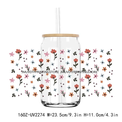 Colorful Wild Floral Flowers 16OZ UV DTF Cup Wrap Transfers Stickers Custom Labels DIY Waterproof Logo For Libbey Glass Can