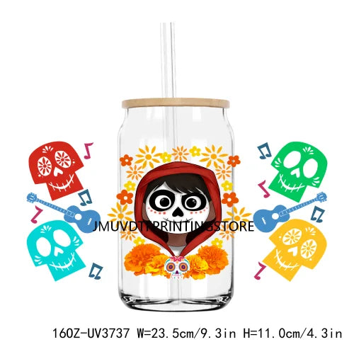 Mexican Culture Cartoon Princess 16OZ UV DTF Cup Wrap Transfers Stickers Custom Label DIY Waterproof Logo For Libbey Glass Can