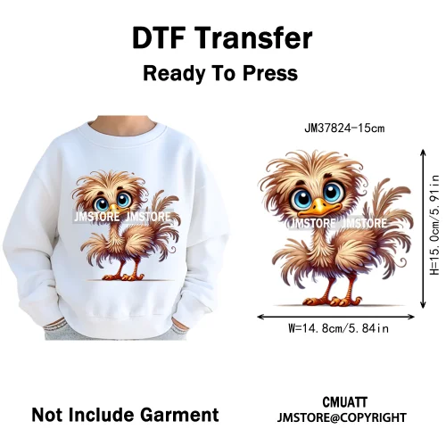 15cm 5.9in Kids Funny Hairy Cartoon Birds Animal Washable Iron on DTF Transfers Stickers Printing Ready to Press for Clothing