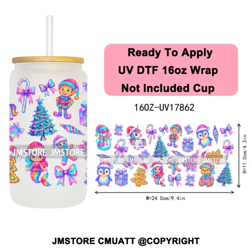 Coquette Christmas Spooky Ghosts UV DTF Cup Wrap Ready To Apply Transfer Stickers Custom 16OZ Tumbler Wraps For Libbey Glass Can